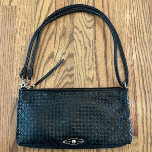Elliott Lucca Black Woven Leather Convertible Crossbody Shoulder Bag